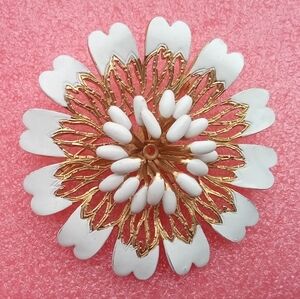 Vintage Floral Brooch with Gold and White Enamel Accents